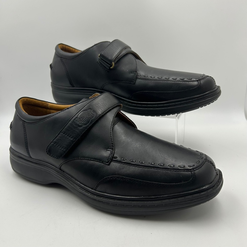 Dr. Comfort Frank Loafers‎ Mens 11 XW Black Leather Strap Orthopedic Comfort